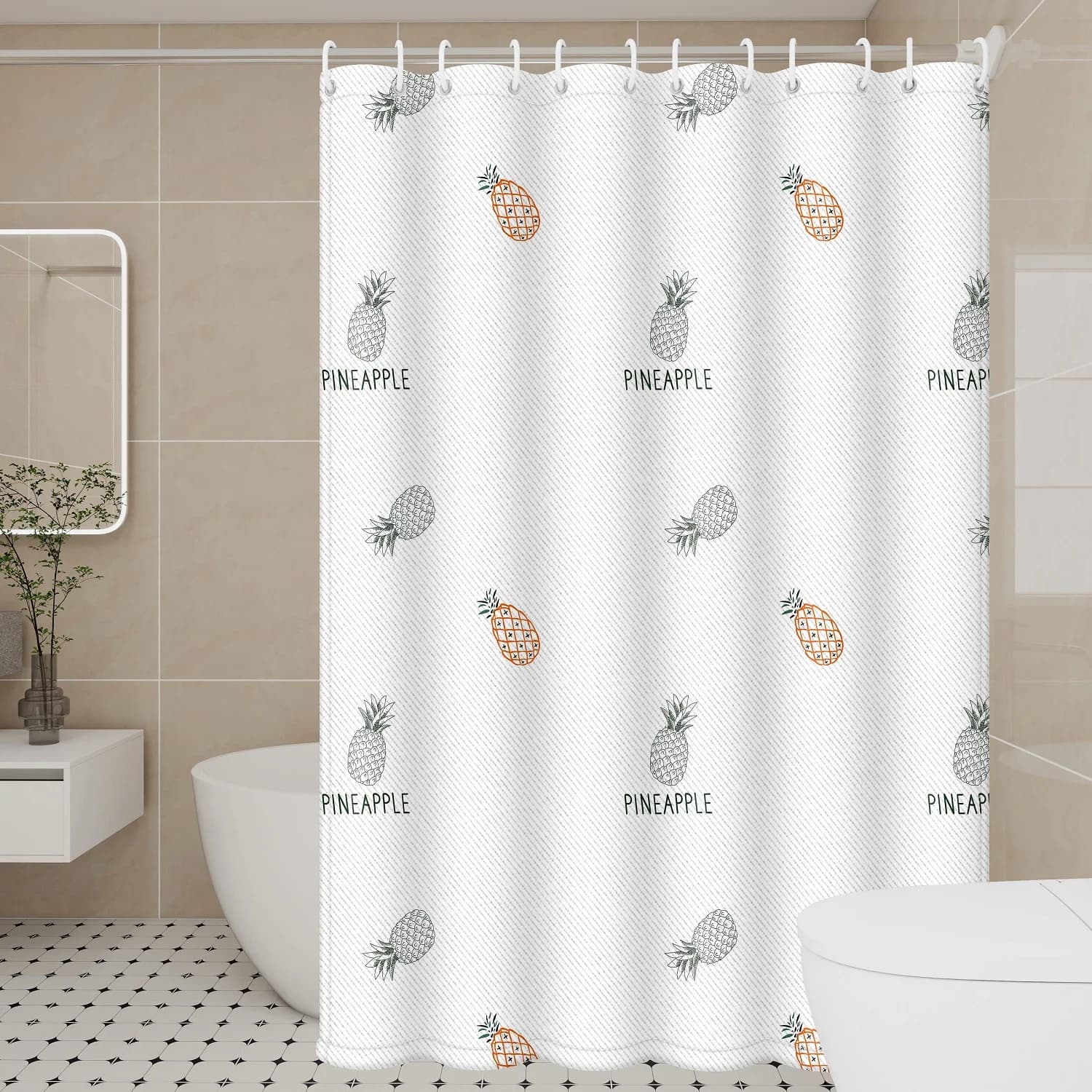 Tenda da doccia con ananas in stile elegante - Design in poliestere impermeabile stile Instagram