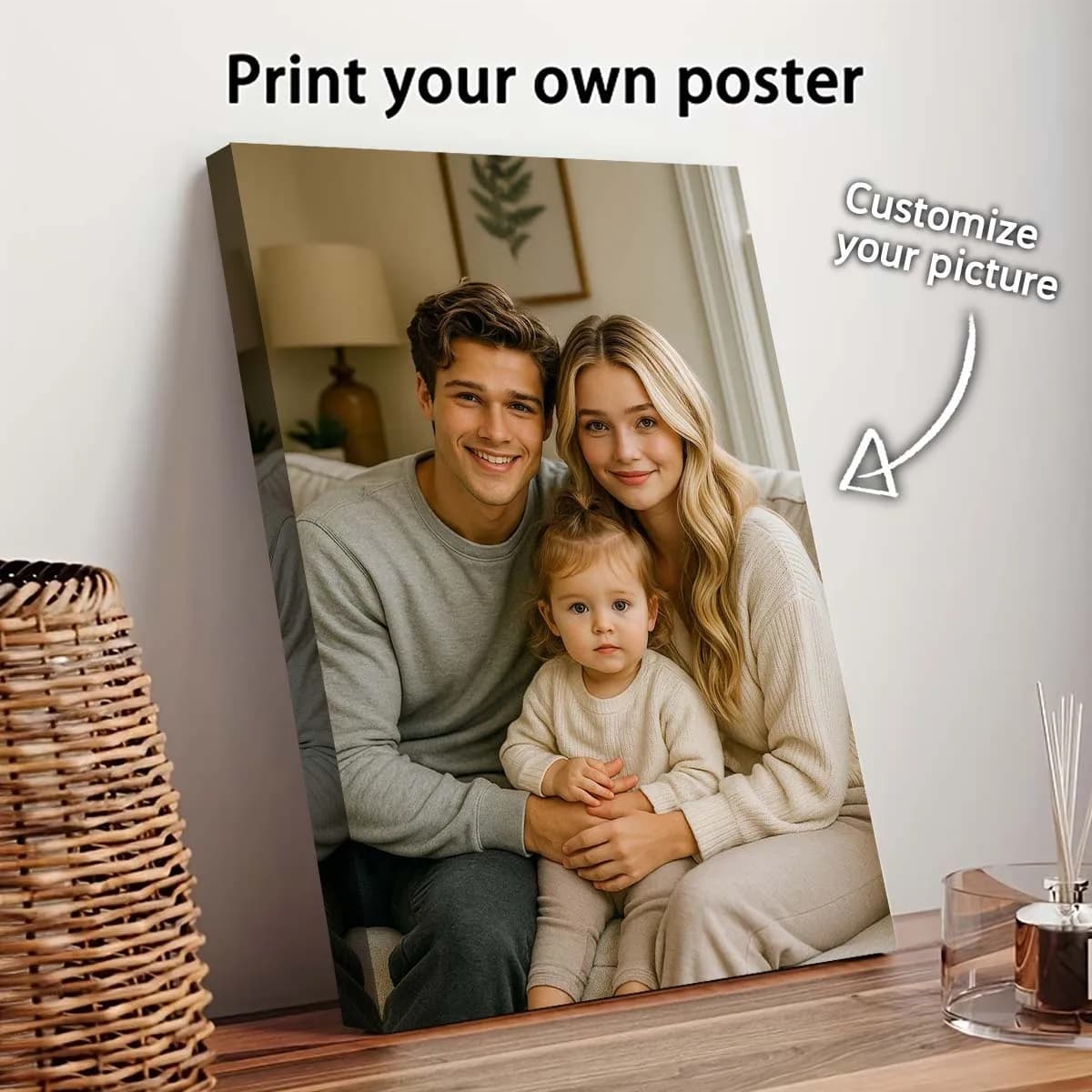 Stampa su tela personalizzata a tre pezzi — Utilizza le tue foto personalizzate del matrimonio in primavera, con il soggetto del tramonto, come decorazione da parete
