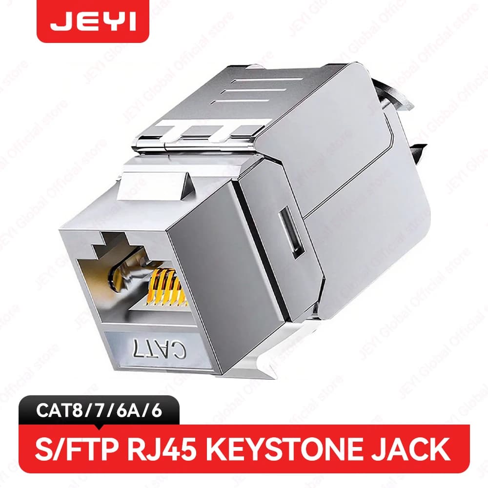 JEYI RJ45 Cat7 CAT6A Keystone Jack Module Toolless STP Type Zinc Alloy Module STP Shielded Self-Locking Network Coupler Adapter
