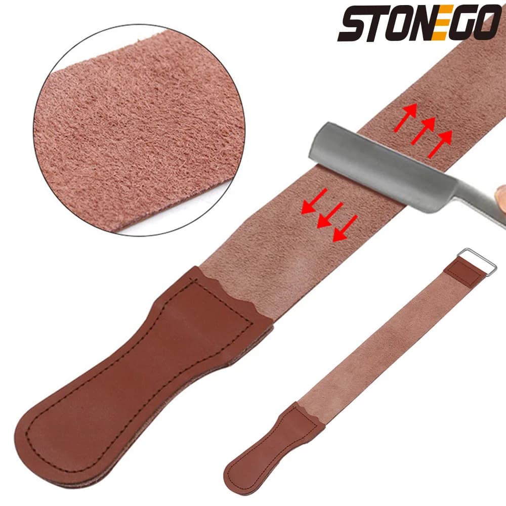 STONEGO Cinghia in Pelle per Affilatura Rasoio da Barbiere, Coltelli Pieghevoli e Affilacoltelli - Cinghia per Affilatura