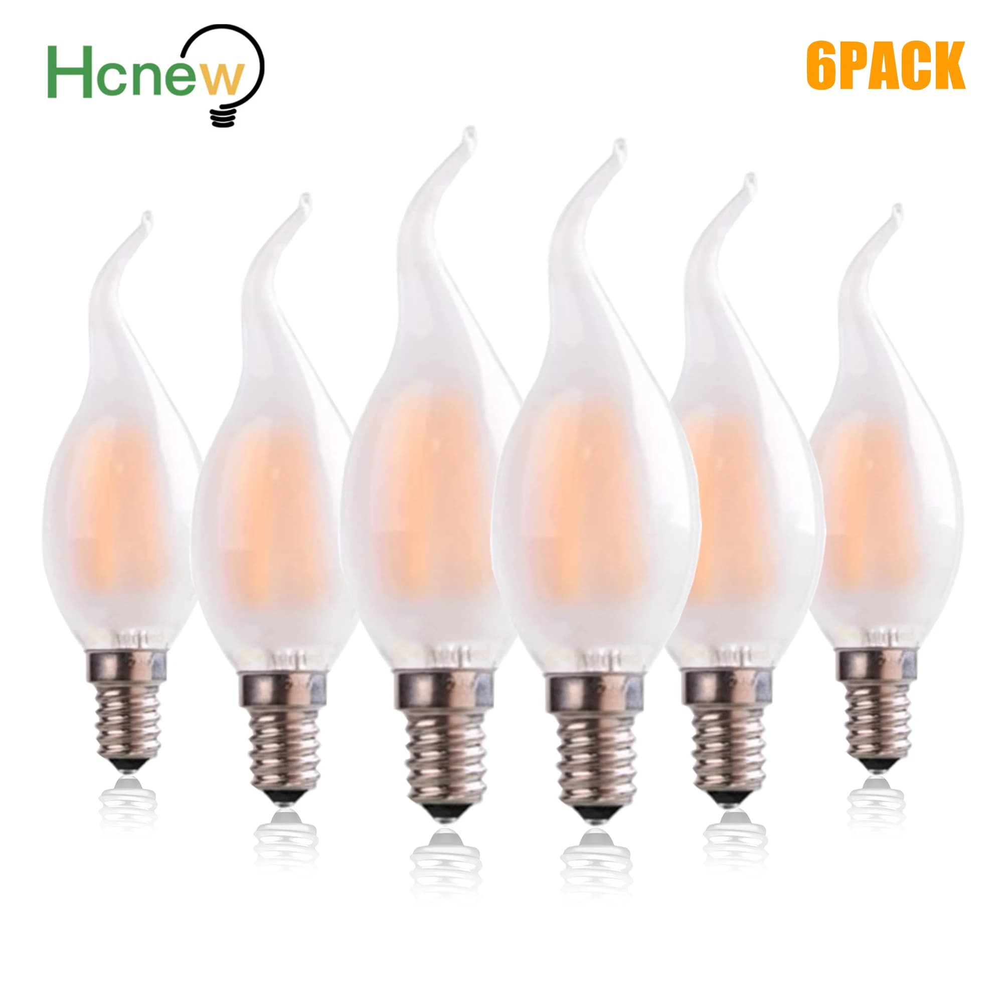 Set di 6 Lampadine a Candela Retrò C35 E14 E12 4W 6W, Vetro Satinato, Luce Bianca Calda 2700K, Lampadine a Filamento per Lampadari e Decorazione Casa