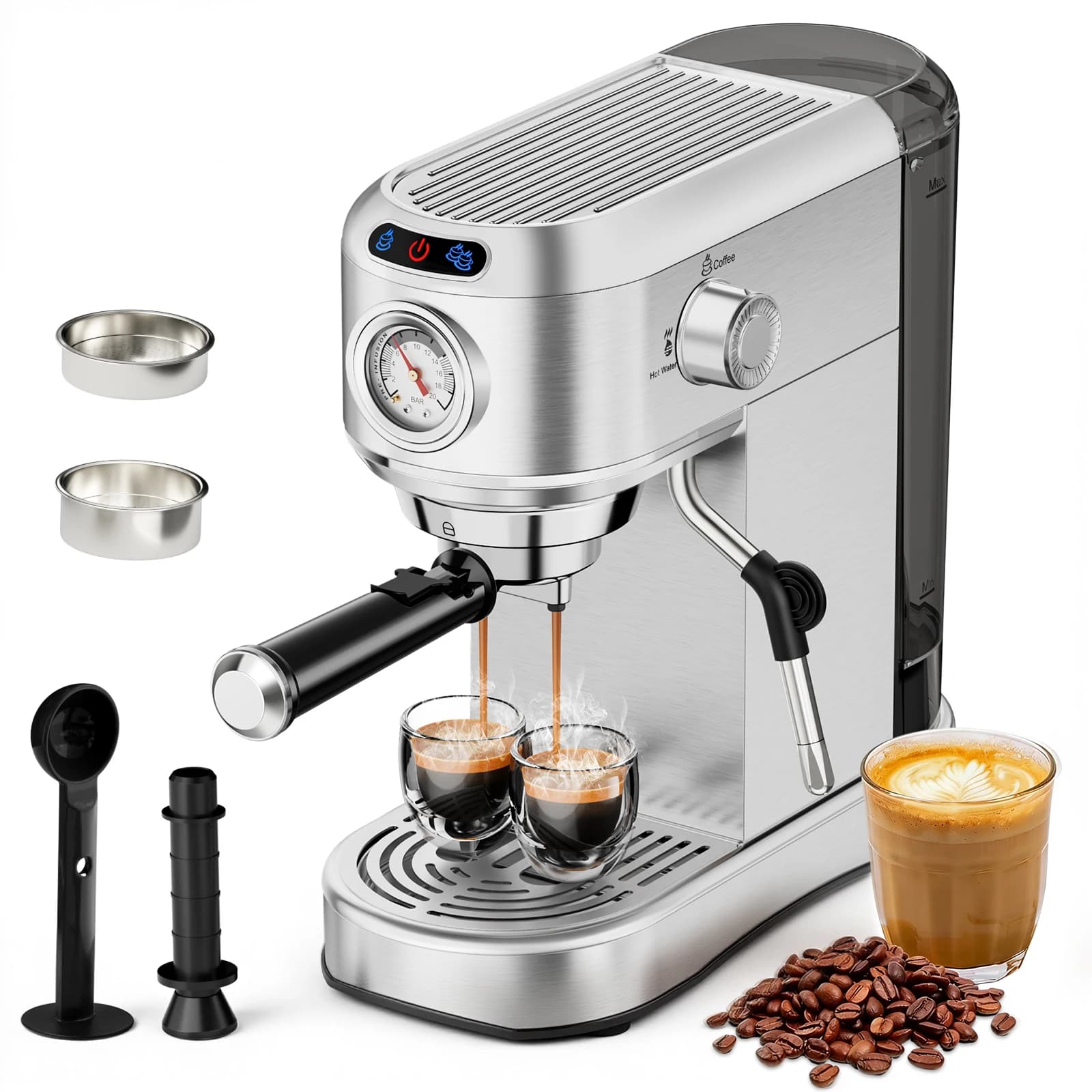 Macchina per Espresso 20 Bar con Montalatte, Macchina da Caffè Espresso con Montalatte per Casa