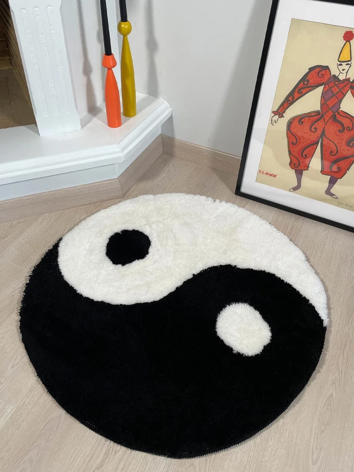 LAKEA Yin e Yang Symbol Fluffy Circle Soft Rug tappeto digitale a cerchio in bianco e nero per camera da letto con caratteristiche cinesi