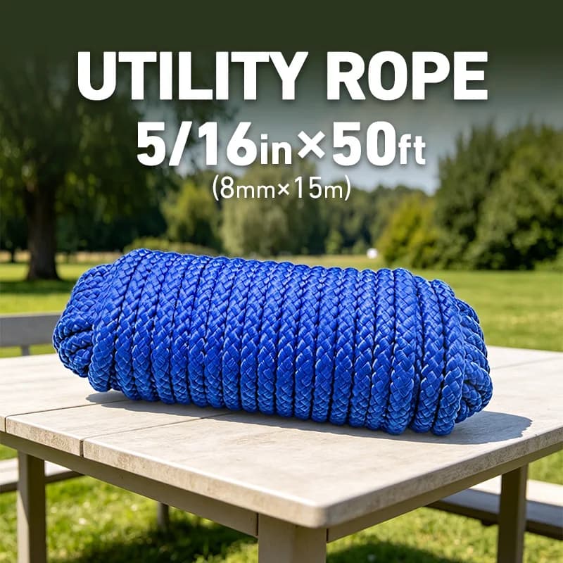 5/16" 50ft Polypropylene Rope,8mm Braided, Heavy Duty Multipurpose for Marine, Camping, Survival, DIY, Clothesline