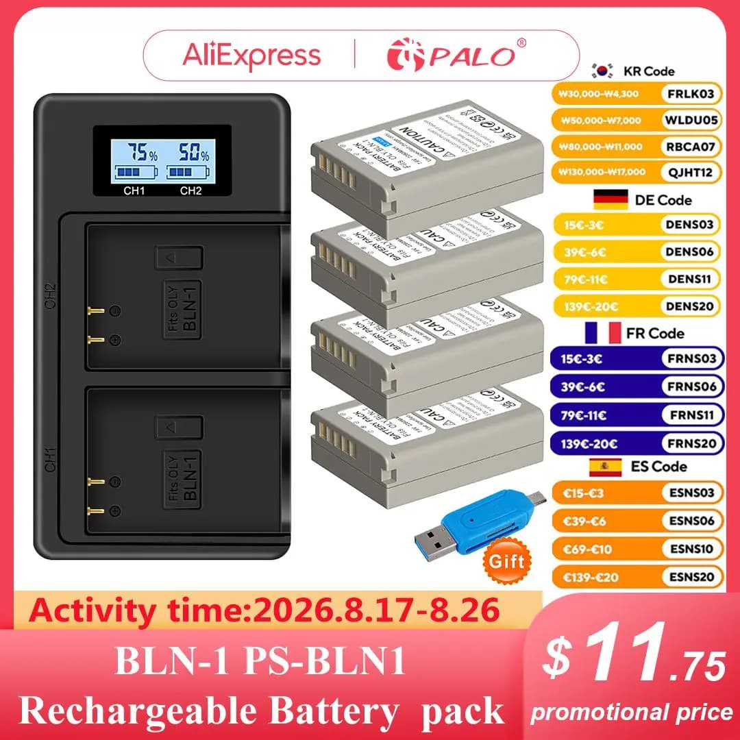 Batteria 2280mAh BLN-1 BLN 1 PS-BLN1 + Caricabatterie USB Doppio per Olympus OM-D E-M1, Olympus Pen F, OM-D E-M5, PEN E-P5, OM-D, HLD-6