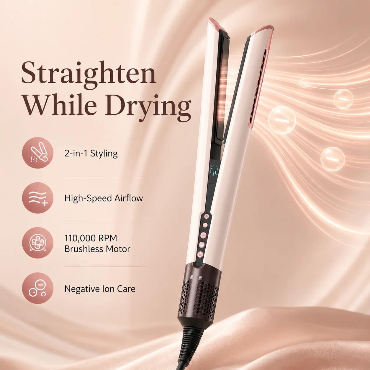 2 IN 1 Professional Hair Straightener Hair Dryer Heat-Up Flat Iron Negative Ion Iron Long-Lasting Styling 220V Hair Straightener