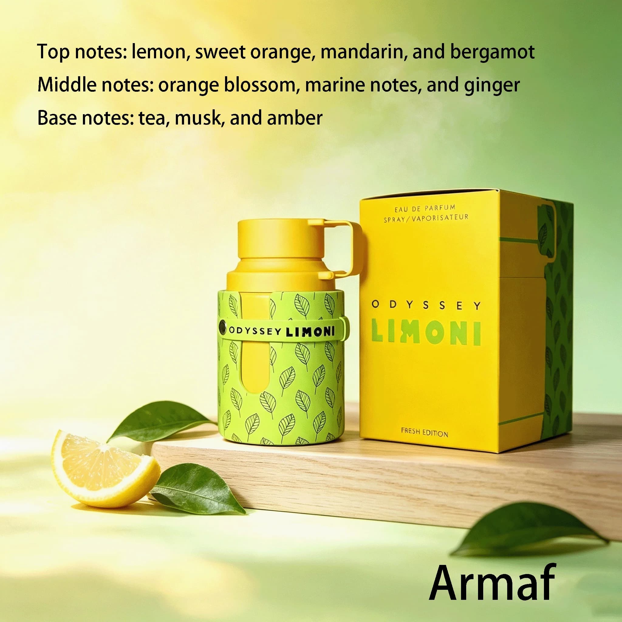 Armaf Odyssey Limoni Fresh Edition Perfume 100ml Eau De Parfum Lemon Sweet Orange Tangerine Bergamot Orange Blossom Aquatic Ginger Tea Musk Amber Unisex Fragrance