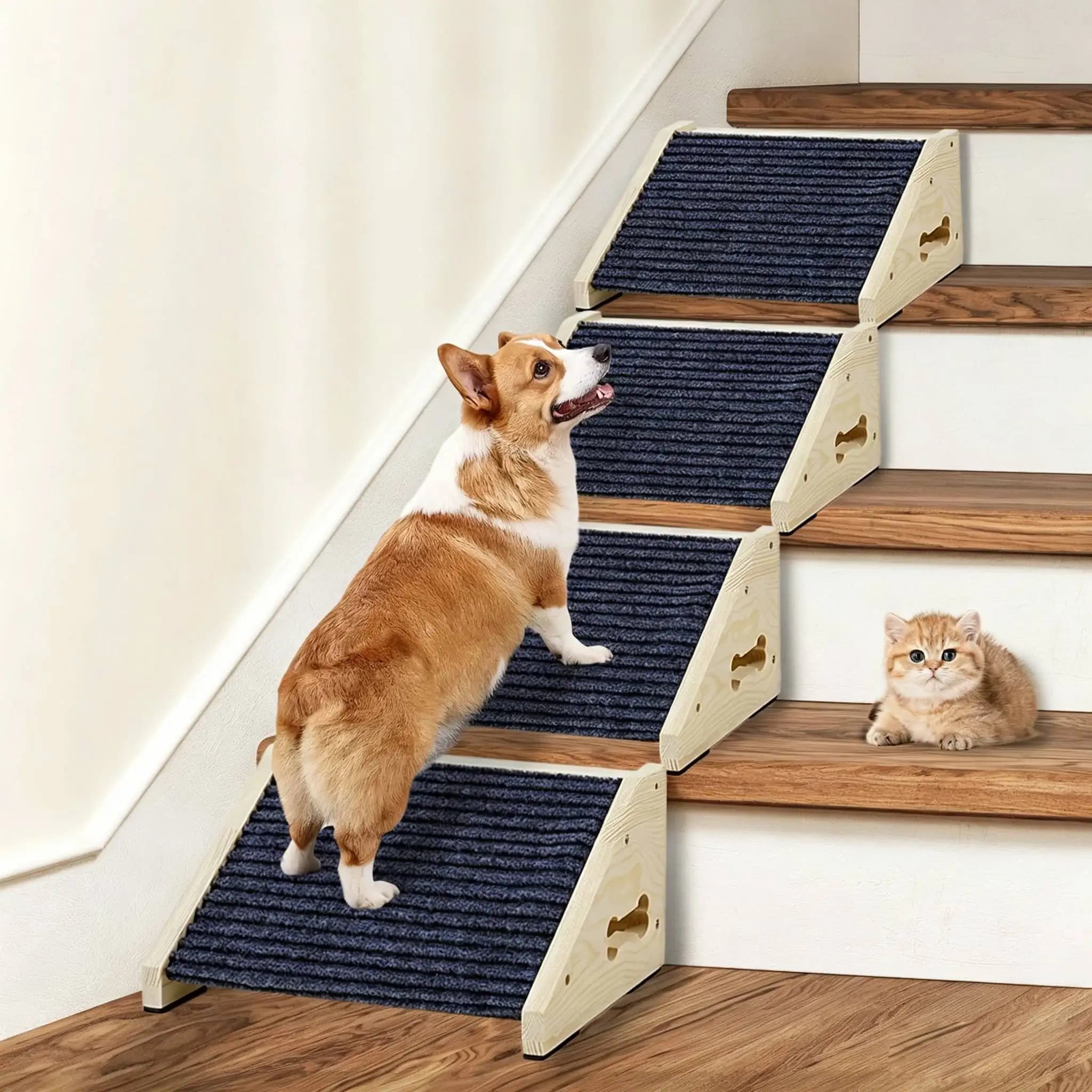 Wooden Dog Stairs Dog Ramps Small Dogs Pets Anti-skid Steps Bed Pet Ramp Pet Stairs for High Bed Sofa Older Cats Dogs