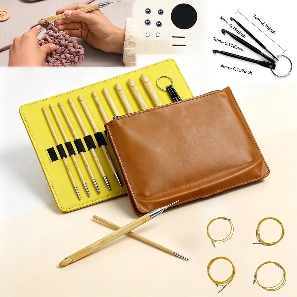 10Pcs Bamboo Interchangeable Afghan Tunisian Crochet Hooks Set 5.91inch 3.5mm‑10mm Circular Weaving Needle for DIY Blanket Rug