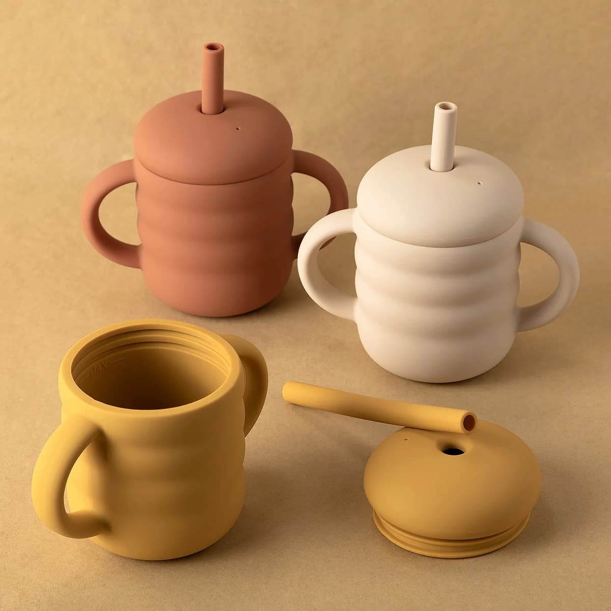 1 tazza in silicone per bambini con cannuccia, tazza portatile per snack, contenitore per alimenti, tazza per l'alimentazione dei bambini, tazza per imparare a bere a prova di perdite