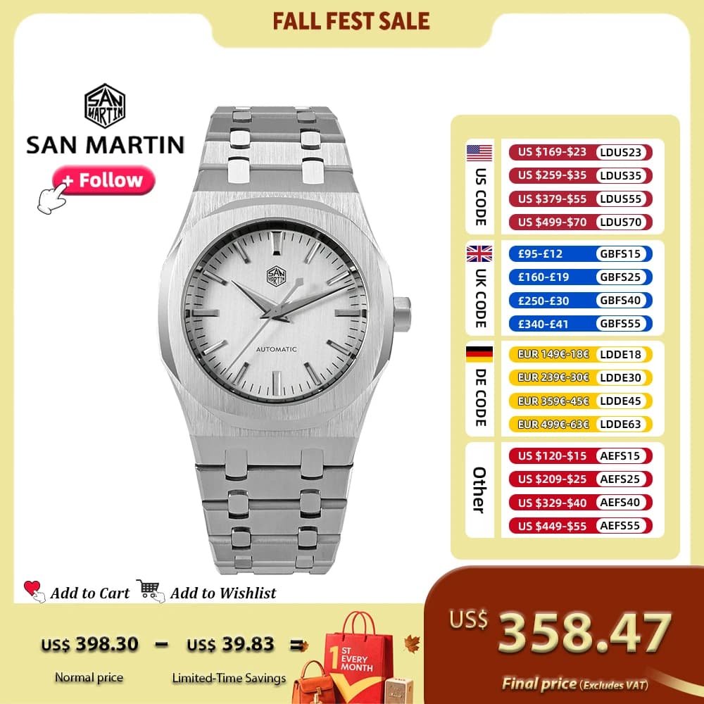 San Martin 38.5mm Oak Luxury Men Watch Miyota 9015 Mechanical Watches With Self Winding Sapphire Bracelet 100m Waterproof SN0013