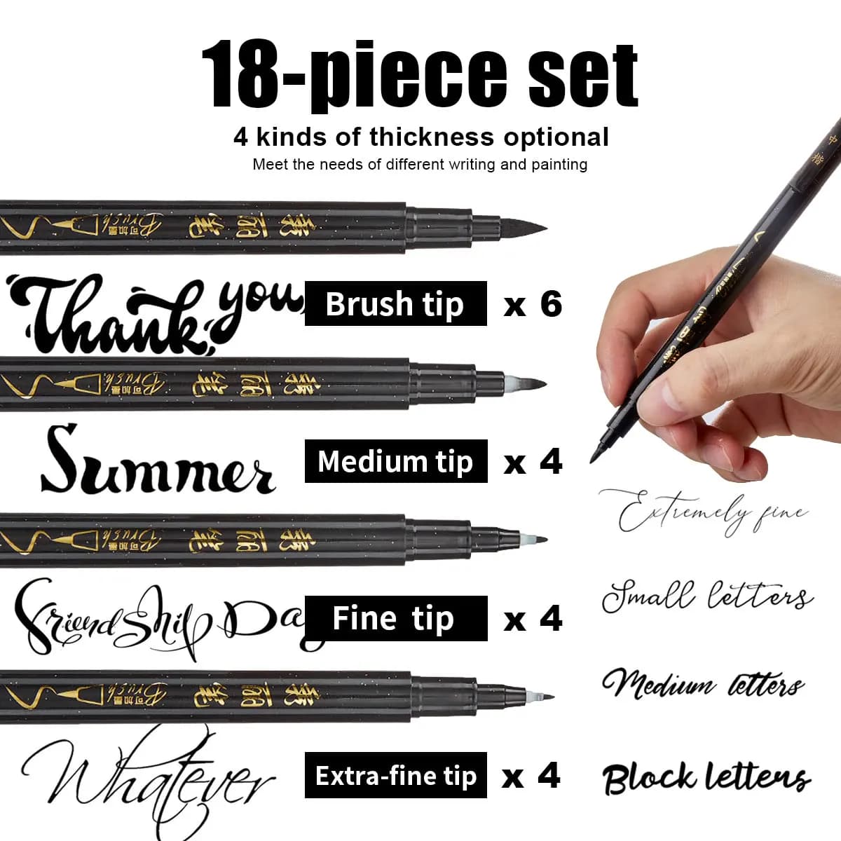 18PCS Calligraphy Pens Set Black Ink Brush Pens Hand Lettering Marker Pens for Writing Drawing Sketching Bullet Journal Scrapboo