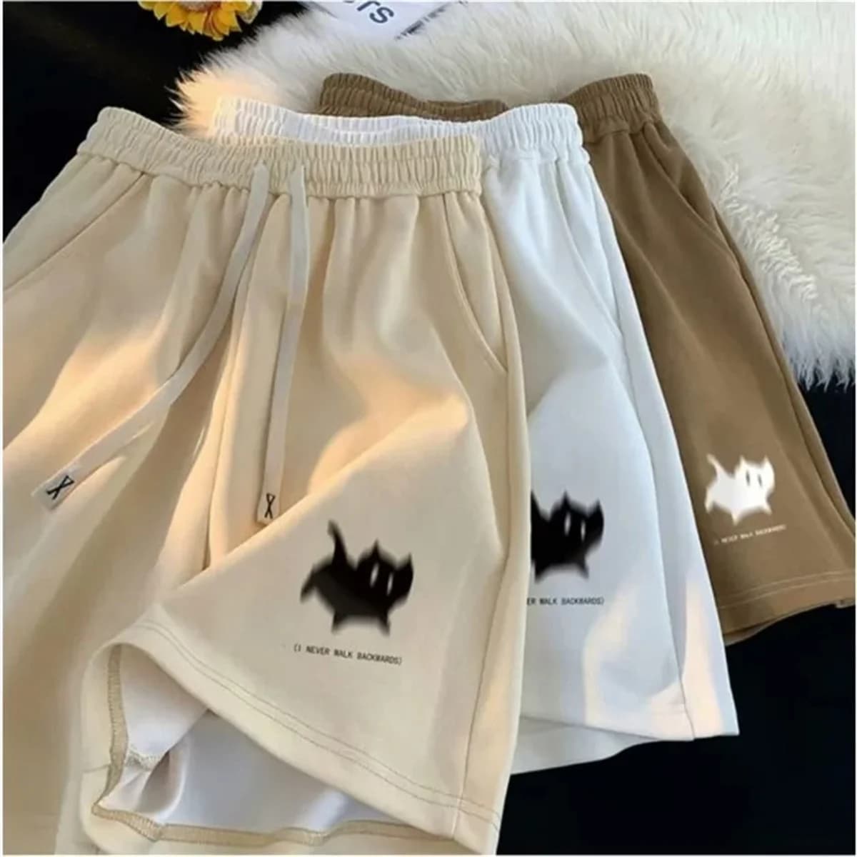 Pantaloncini da uomo con stampa gatto carino, effetto sfocato, stampa gattini spaventati, stile High Street, per coppia, pantaloncini a cinque punte, pantaloncini da basket