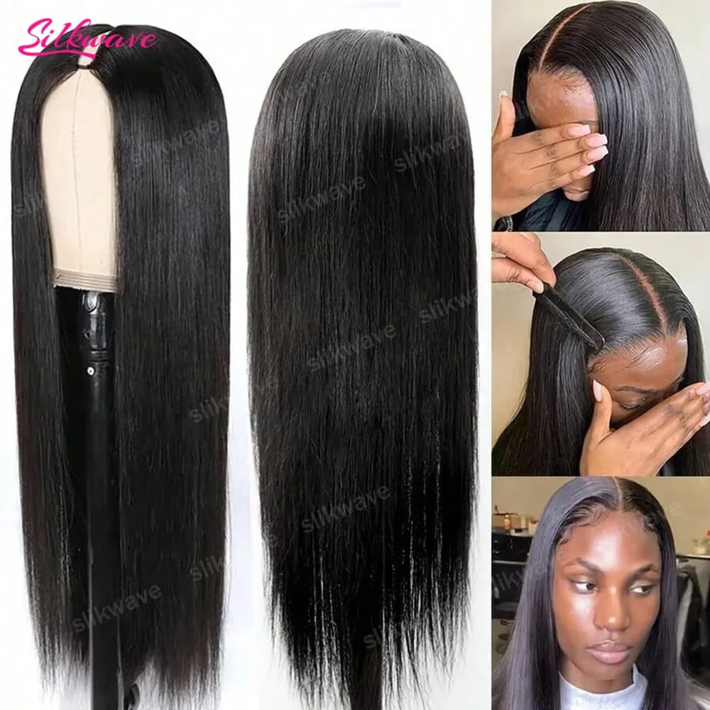 Parrucca Silkwave Straight V Part in capelli umani senza colla, versione migliorata, senza bisogno di lasciare capelli fuori, con clip, mezza parrucca brasiliana per donna