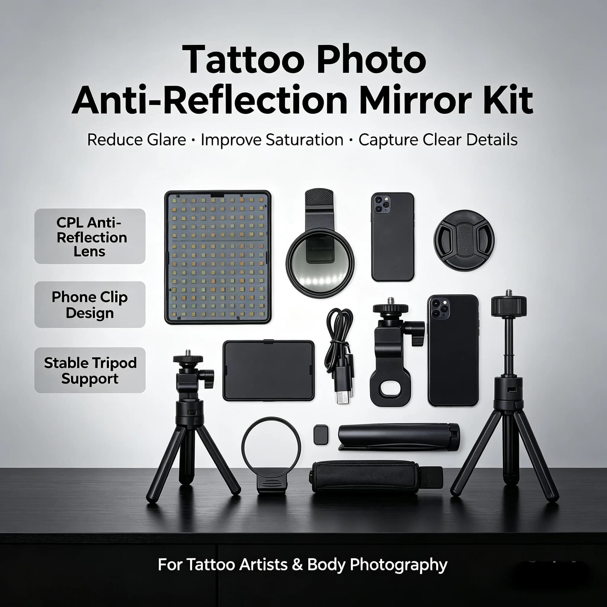 CPL Anti Reflection Phone Lens for Tattoo Photography Tripod Stand Clip On Camera Filter Reduces Glare Increases Saturation