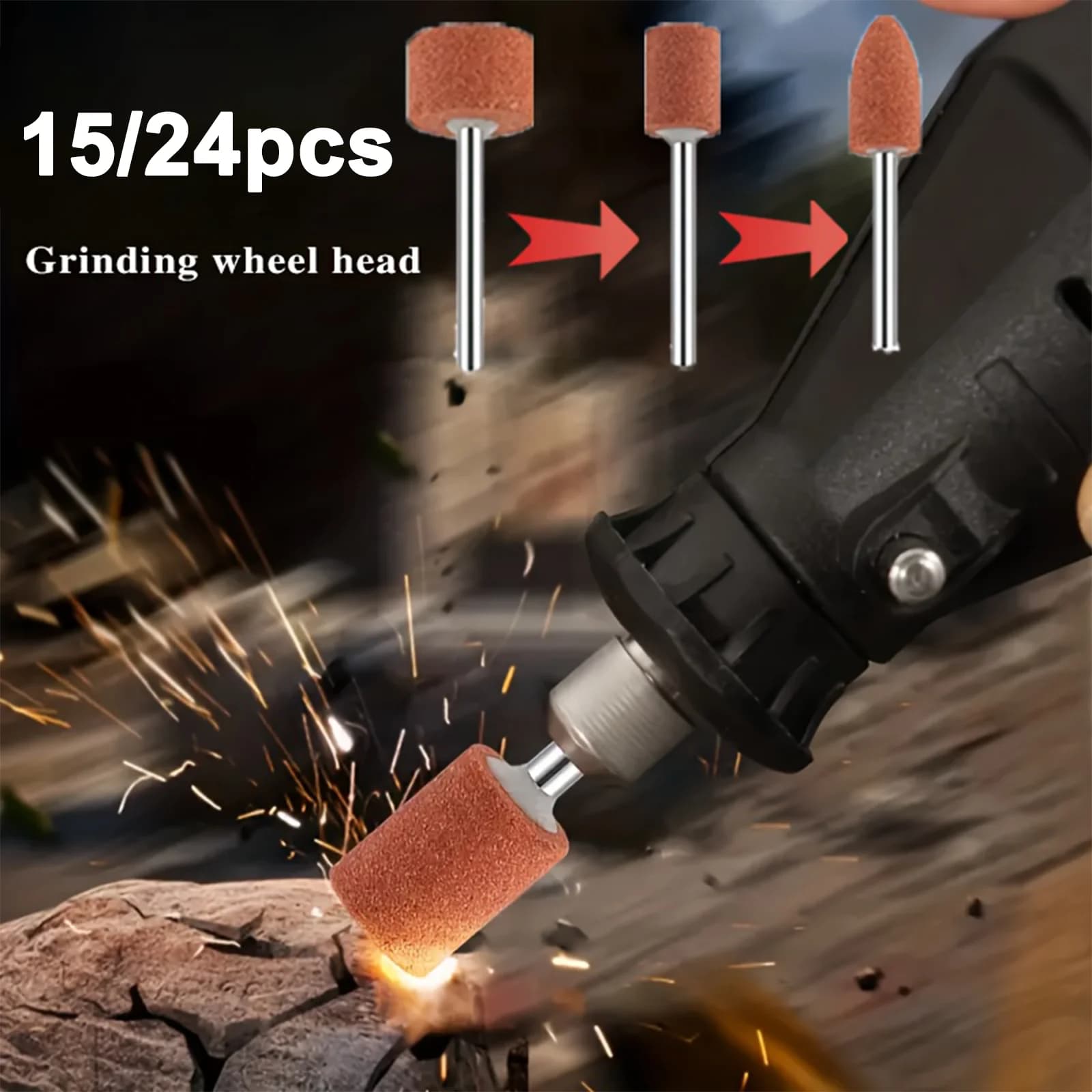Set da 15/24 Pezzi di Punte Abrasive in Ossido di Alluminio con Gambo da 1/8'' - Per Rimozione Ruggine, Levigatura, Affilatura - Versatili e Multiforma