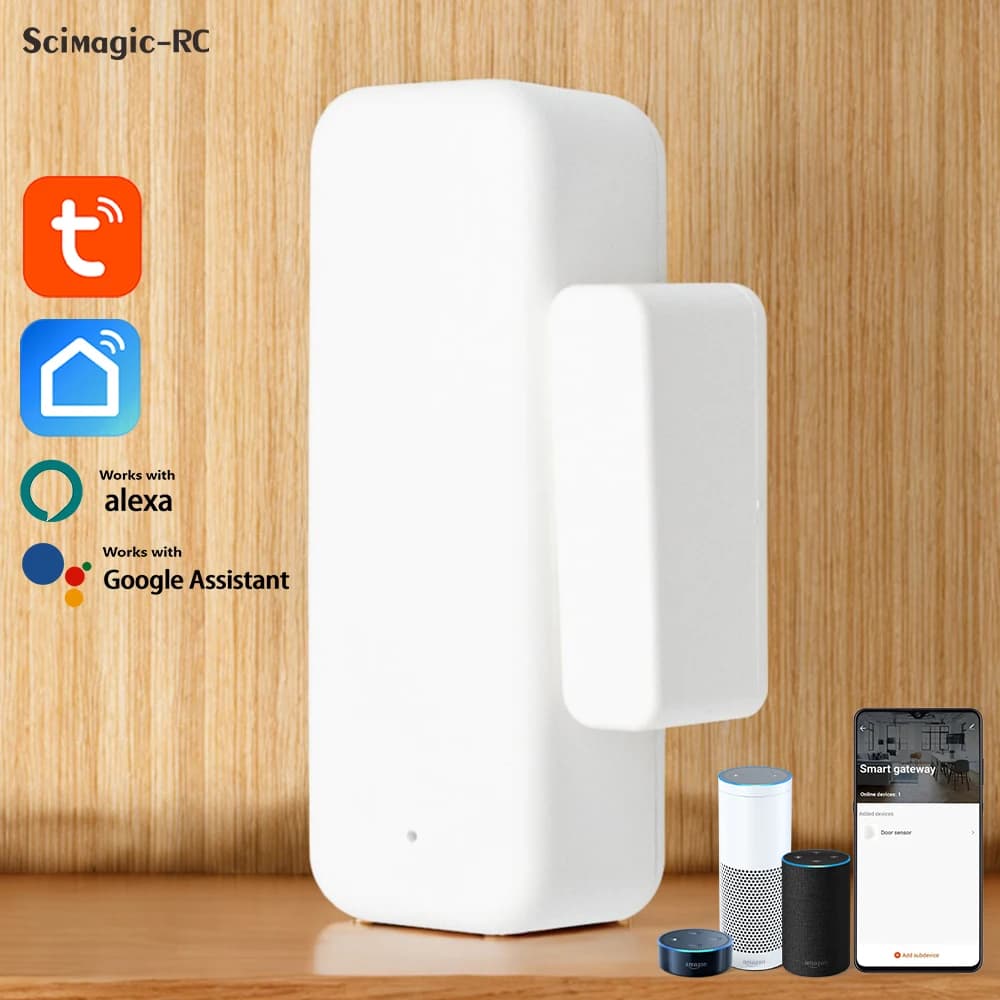 Sensore WiFi intelligente per porte e finestre Allarme Tuya Sistema di sicurezza domestica per rilevamento apertura parete tenda di vetro Lavoro storico Alexa