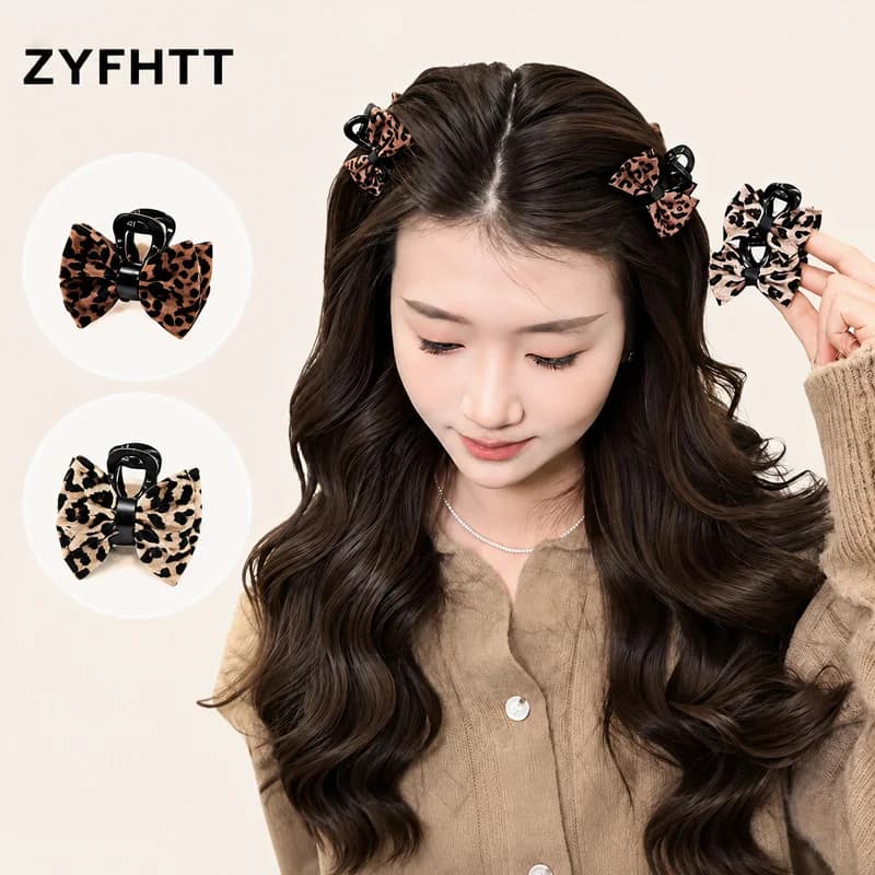 1/2pcs ZYFHTT Leopard Print Bow Small Hair Claw Clip for Woman elegant Daily wear Ponytail Clip Fashion Girl's Shark Clip