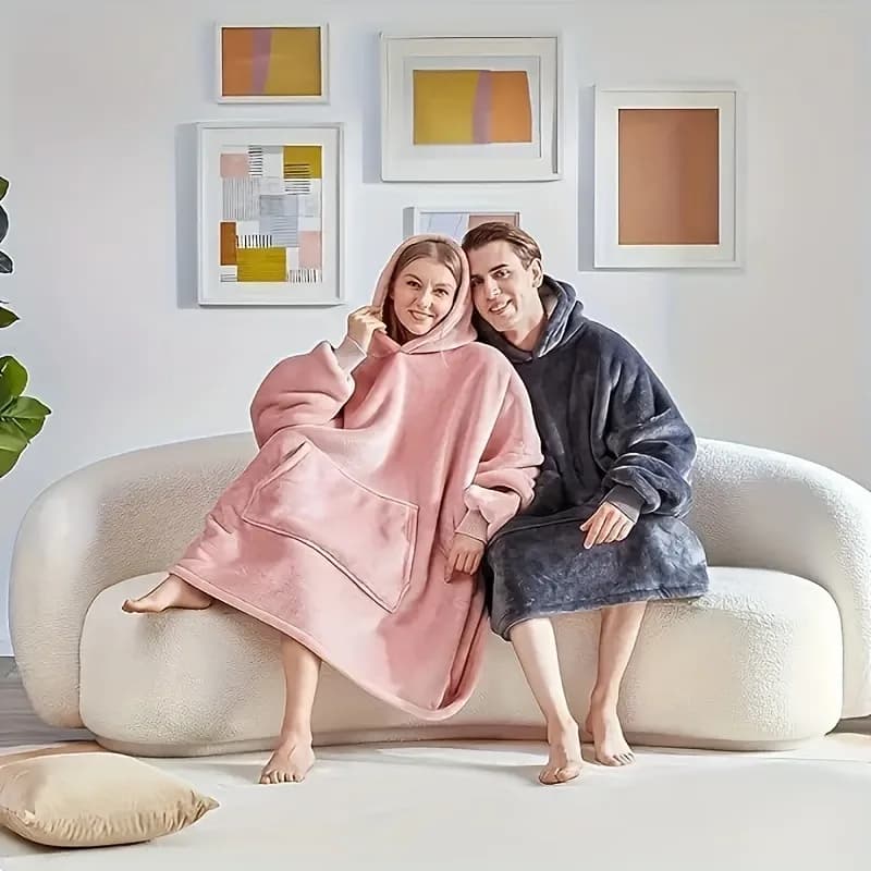 Coperta Indossabile con Cappuccio per Adulti, Coperta in Pile Oversize con Maniche e Tasche, Cappotto Caldo Gigante per Donne