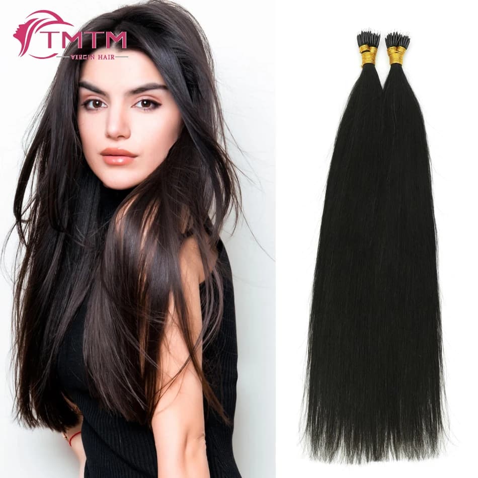 Straight Nano Ring Hair Extensions 50strands Natural Black 100% European Remy Human Hair Pre Bonded Stick Tip Hair 12-26 Inch