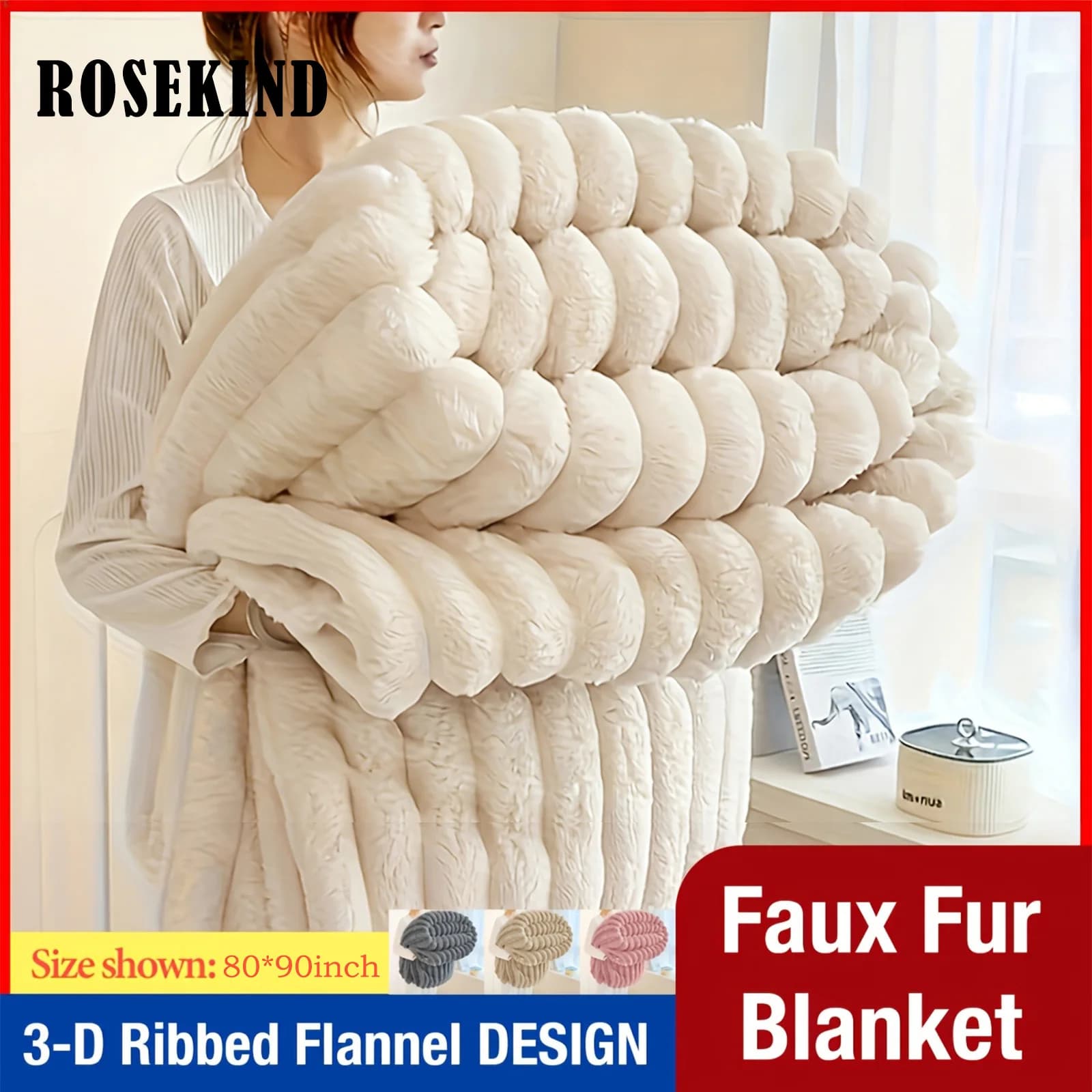 Morbida e Accogliente Coperta in Finta Pelliccia di Coniglio a Righe, Calda e Spessa per Letto, Divano, Dormitorio e Ufficio, Uso Versatile e Colori Ricchi
