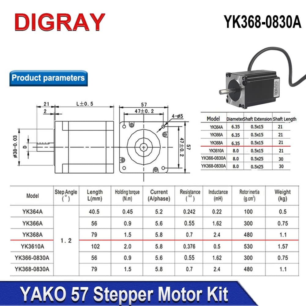 Kit Driver Motore Stepper DIGRAY Trifase Serie YK368-0830A+YKD3505M per Router CNC, Macchina per Incisione e Fresatura, Taglio Laser CO2