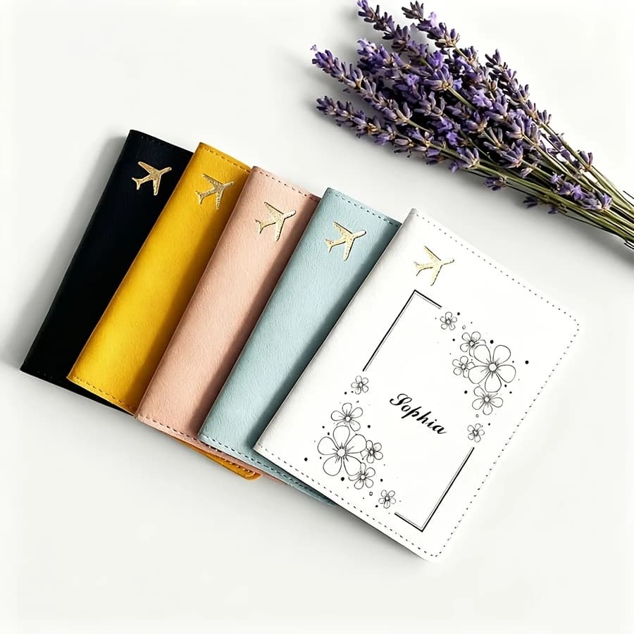Custom Name Floral Border RFID Blocking Slim Passport Holder High Quality Wallet Stores Business Cards Air Tickets Travel
