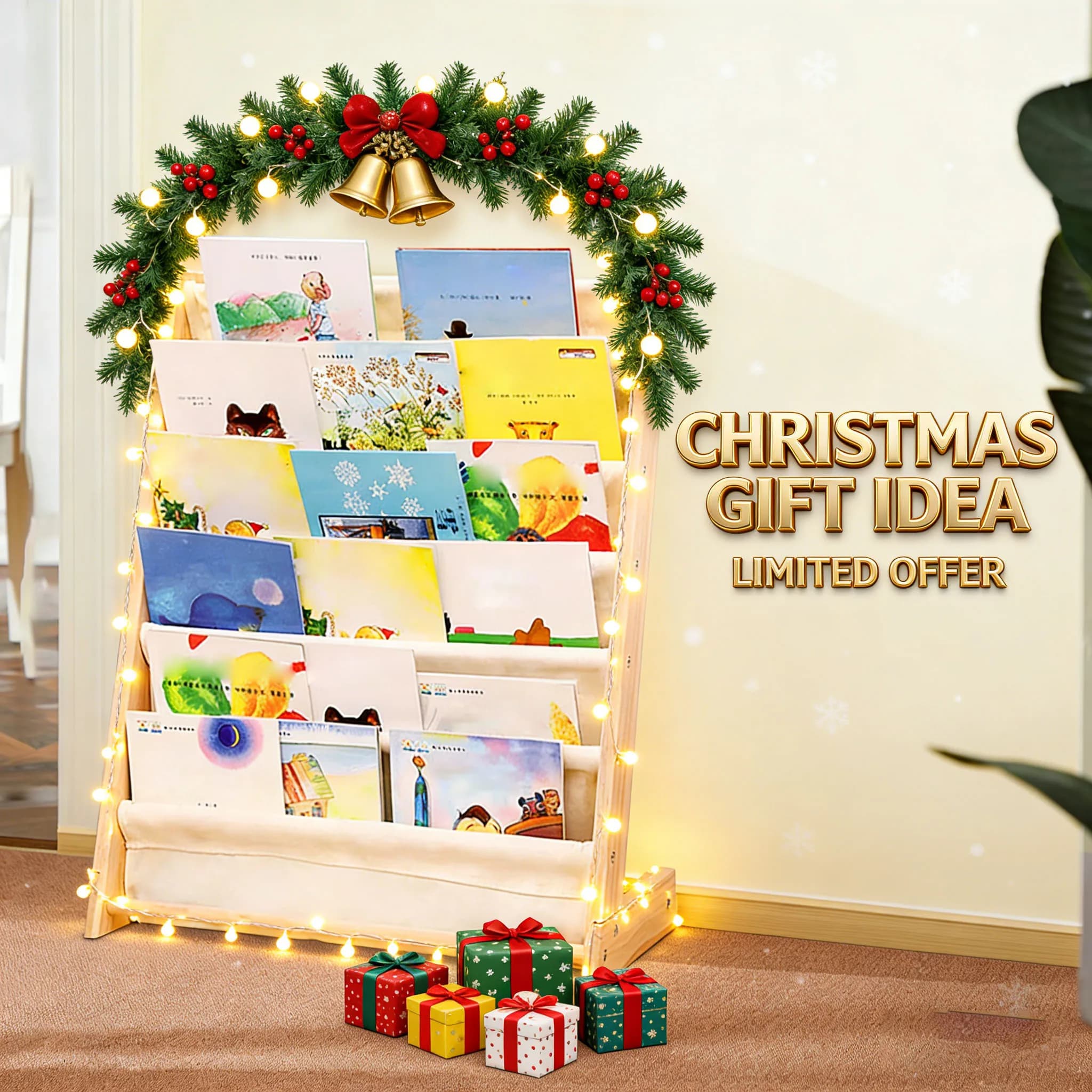 6-layer independent book shelf, children's bedroom, games room, toys, space saving (natural beige)