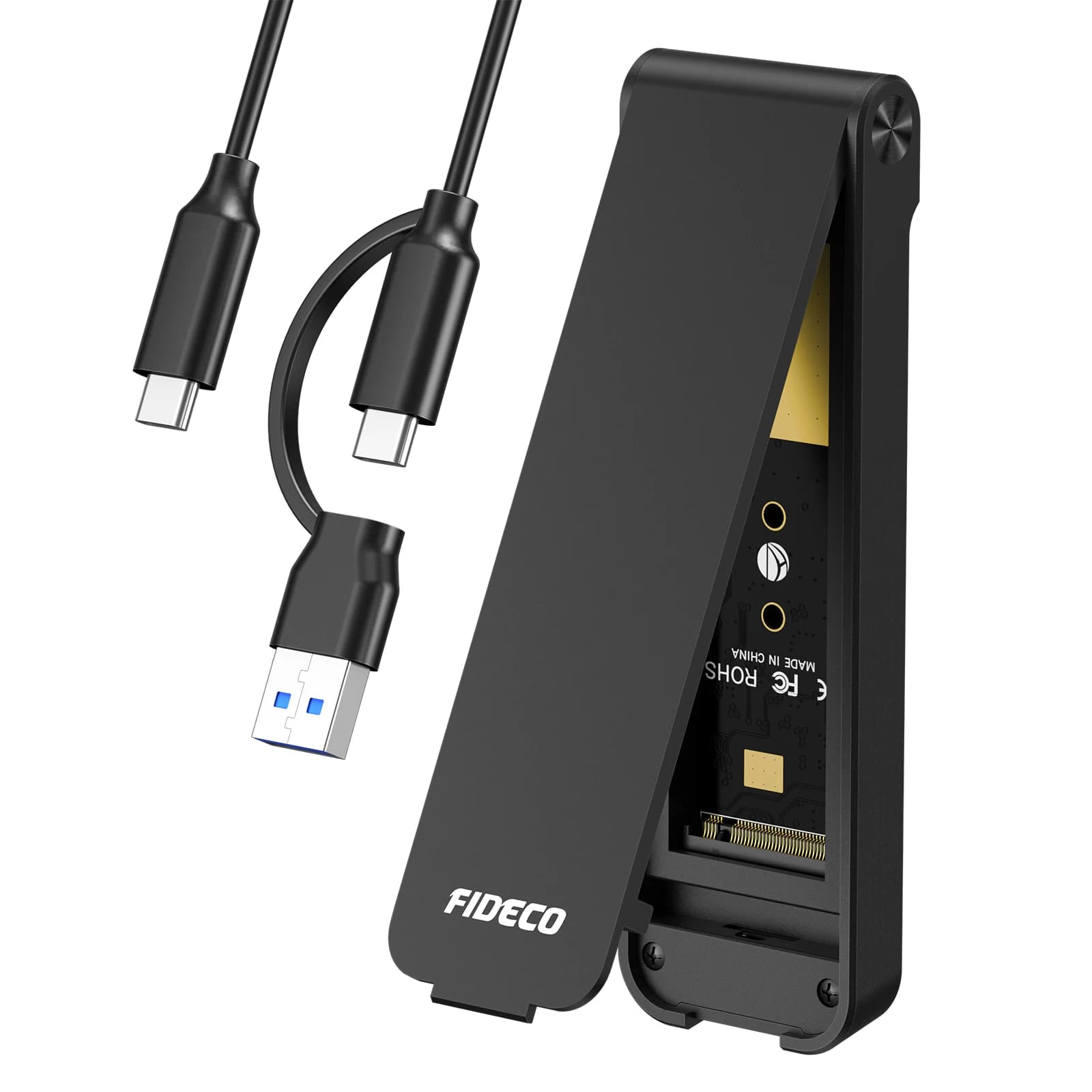 FIDECO Custodia pieghevole USB 3.1 tipo C M.2 NVME SSD Scatola per disco rigido esterno Custodia SSD PCIe da 10 Gbps