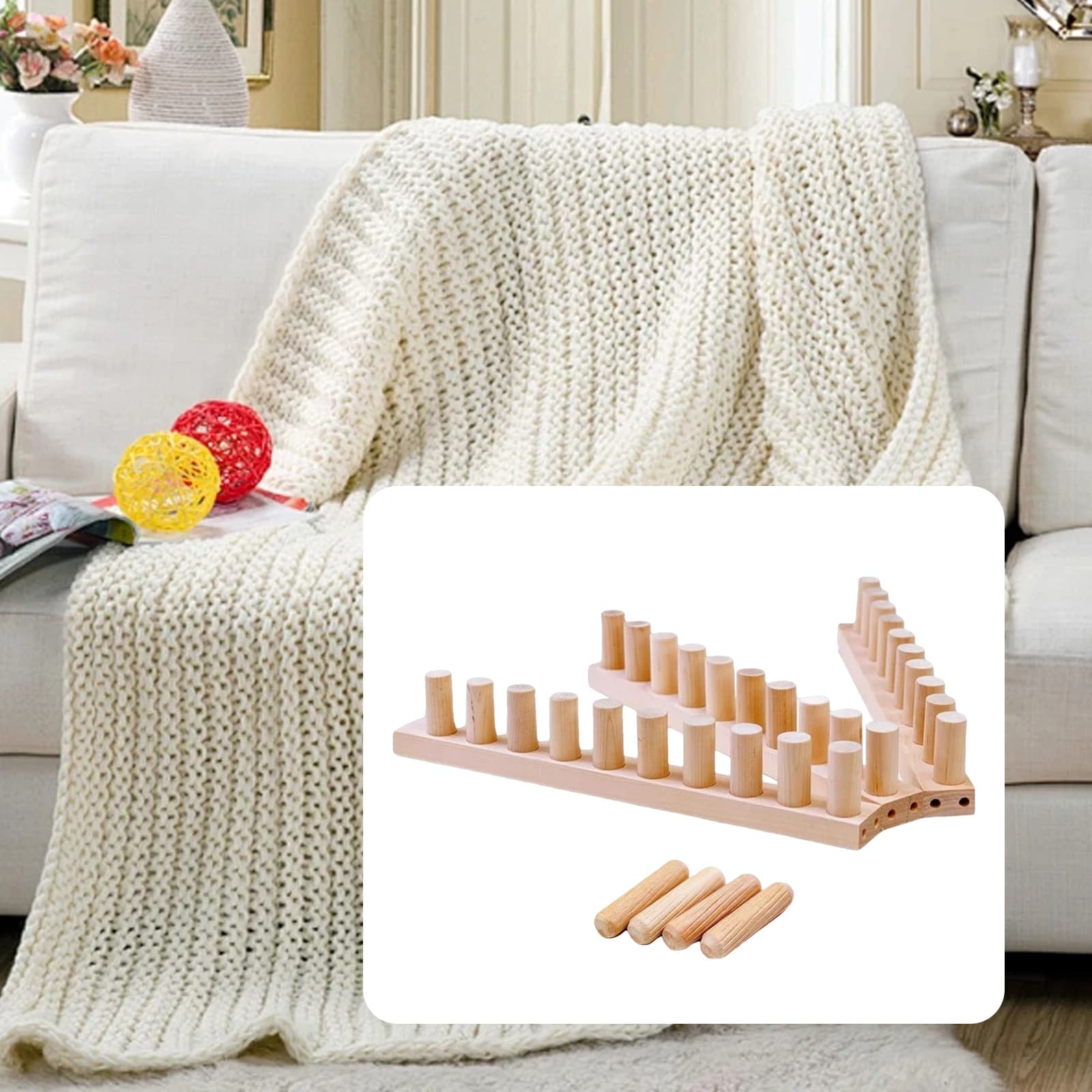 Wooden Loom Frame for DIY Throw Blankets Weaving Loom Sturdy Yarn Craft Gift Chunky Yarn Blanket Loom Wooden Peg Frame