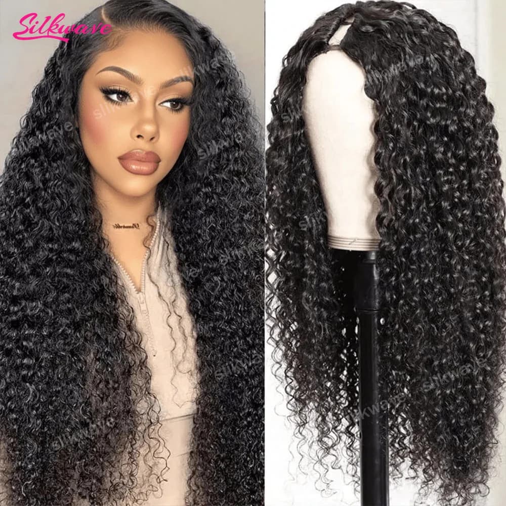 Parrucca riccia a V da 30 pollici in capelli umani, senza bisogno di lasciare capelli fuori, ricci afro, senza colla, con clip, senza cuciture, facile da applicare per principianti