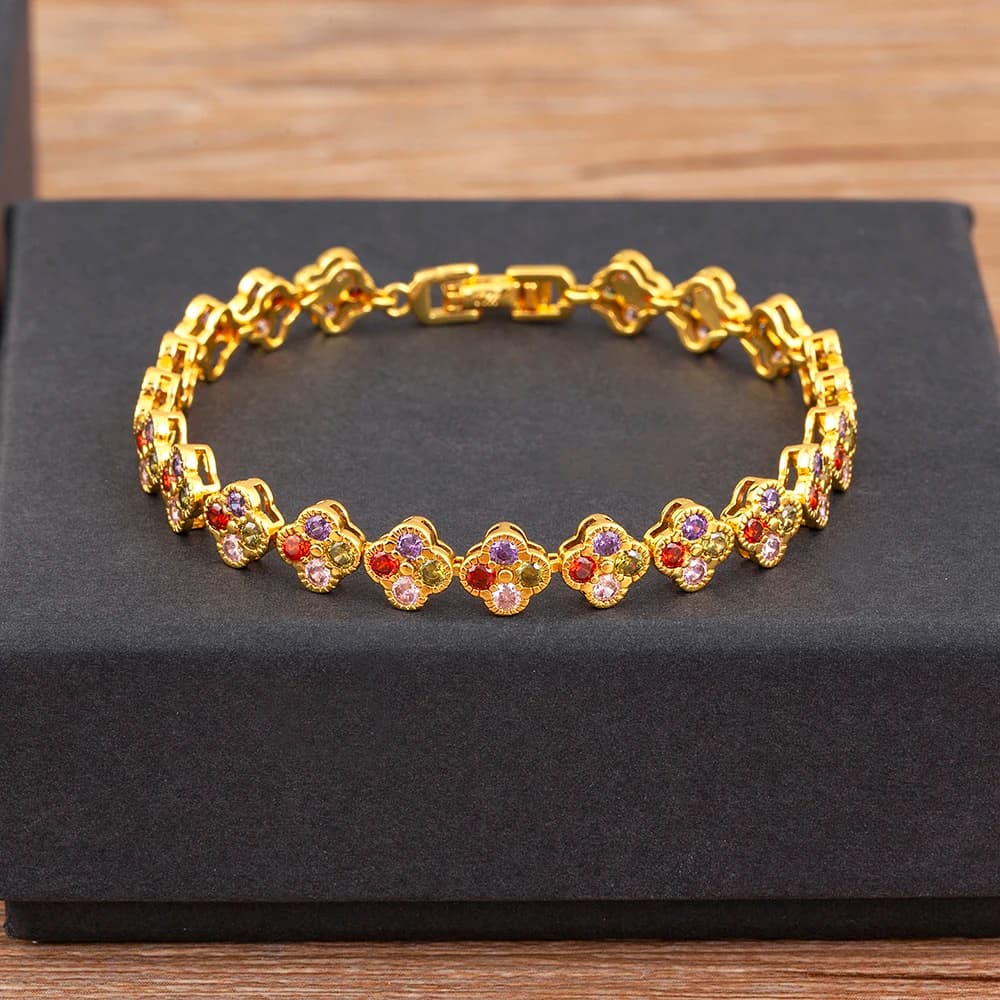Nidin Nuovi popolari braccialetti a catena con ciondoli in zirconi colorati intarsiati 3 stili per le donne Ragazza Festa di compleanno Bracciale Gioielli Regali pregiati