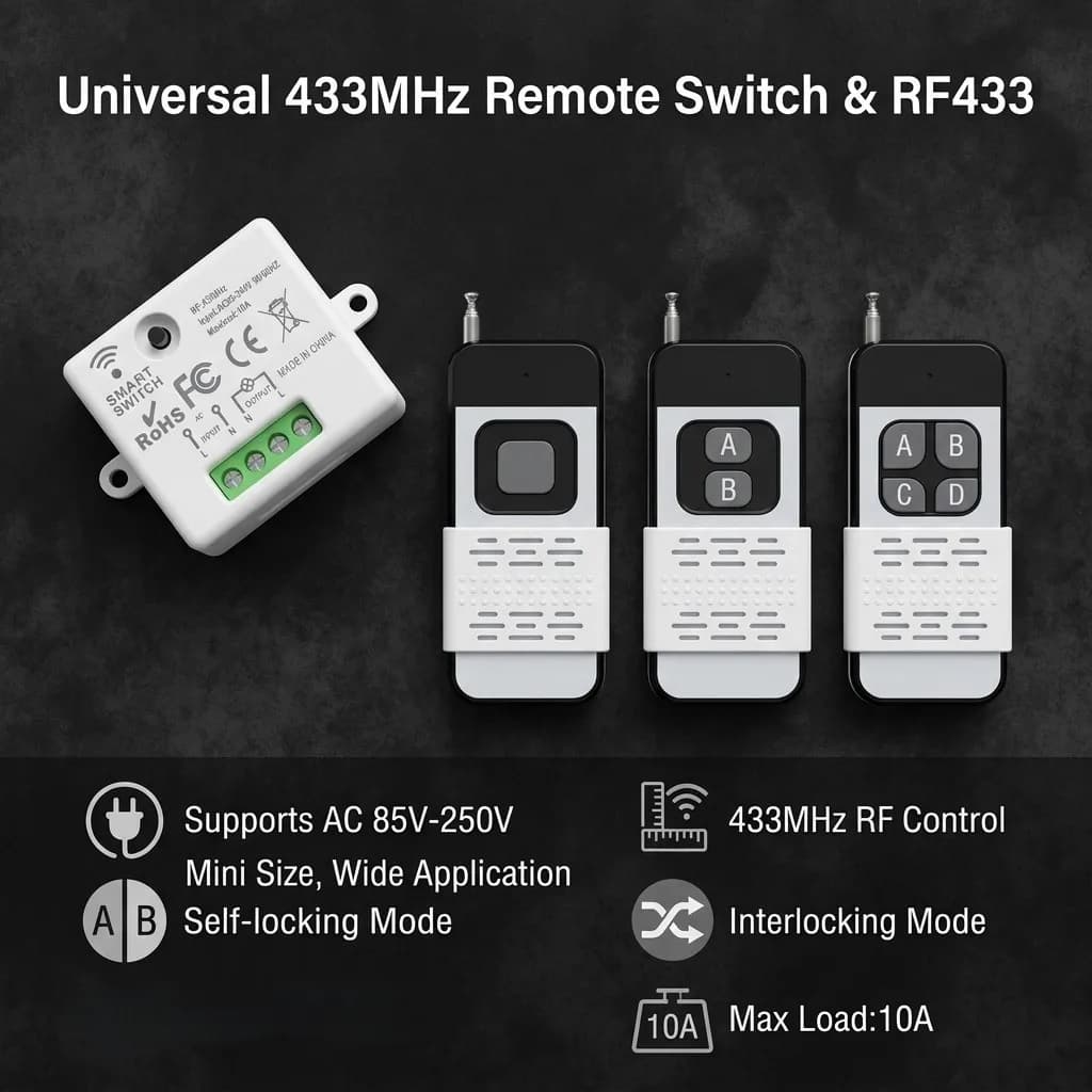 220V 1CH Wireless Remote Control Switch 433MHz RF Receiver Controller AC 85-250V Mini Relay Module for LED Lamp Light Fan Motor