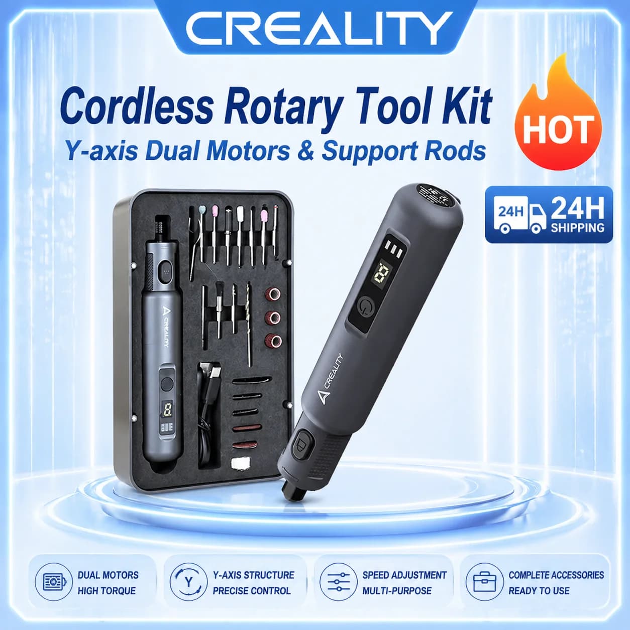 Kit Utensile Rotante Senza Fili Creality, 6 Velocità Variabili, 3.7V 1500mAh, Utensile Rotante Portatile, Accessori per Stampanti 3D