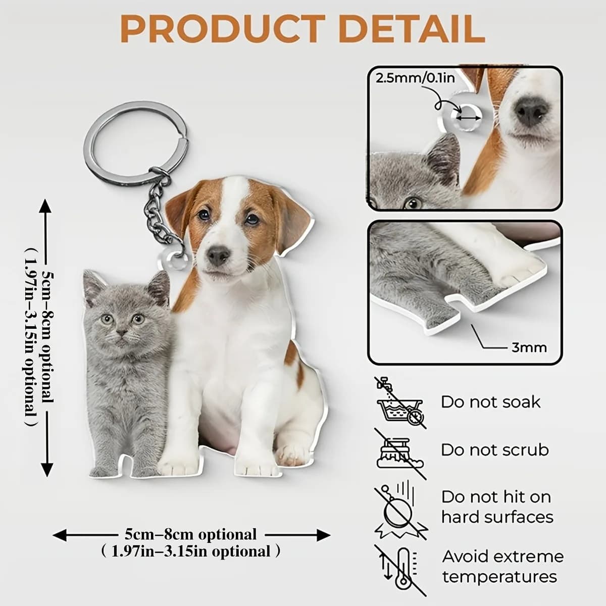 Personalized custom-cut colorful photo keychain, acrylic decorative pendant, laser-cut shaped transparent acrylic keychain