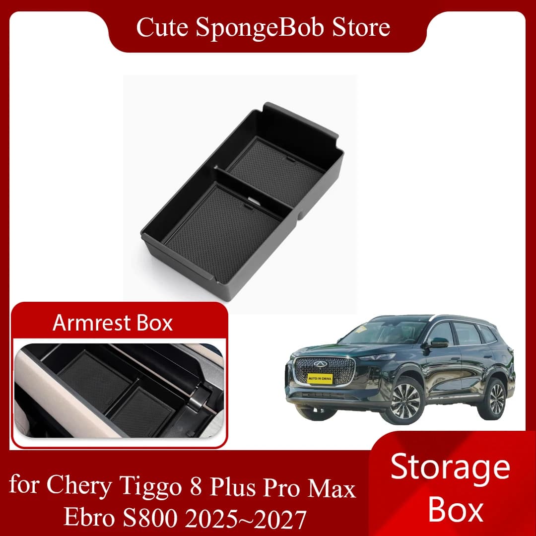 Car Storage Box for Chery Tiggo 8 Plus Pro Max Ebro S800 2025~2027 2026 Armrest Central Console Organizer Tray Shelf Accessories