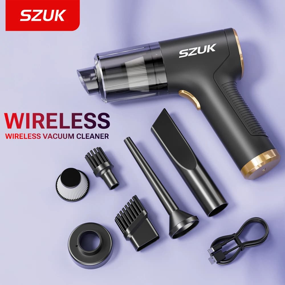Aspirapolvere per Auto SZUK 17000PA, Mini Macchina per Pulizia Potente, Forte Aspirazione, Portatile, Senza Fili, Elettrodomestico per Casa e Auto