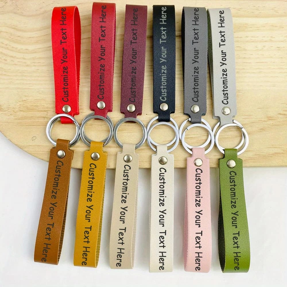 Custom Laser Engraved Faux Leather Keychain Anti-Lost ID Tag Personalized Gift Birthday Christmas Graduation Back to School