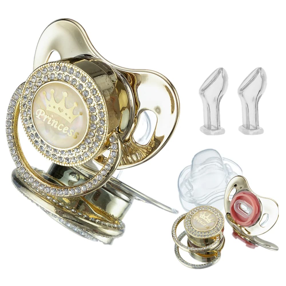 Miyocar Bling Handle Custom Gold ciuccio porta 3 tettarelle di ricambio Include tutte le dimensioni per Bo per il regalo della ragazza del ragazzo