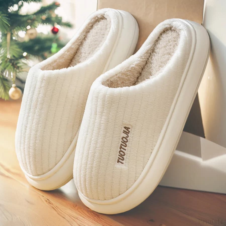 Pantofole da coppia Strisce per interni Fluff Memory Foam Soffice Eva antiscivolo Tacco morbido Pantofole in peluche antiscivolo Scarpe da casa invernali da donna