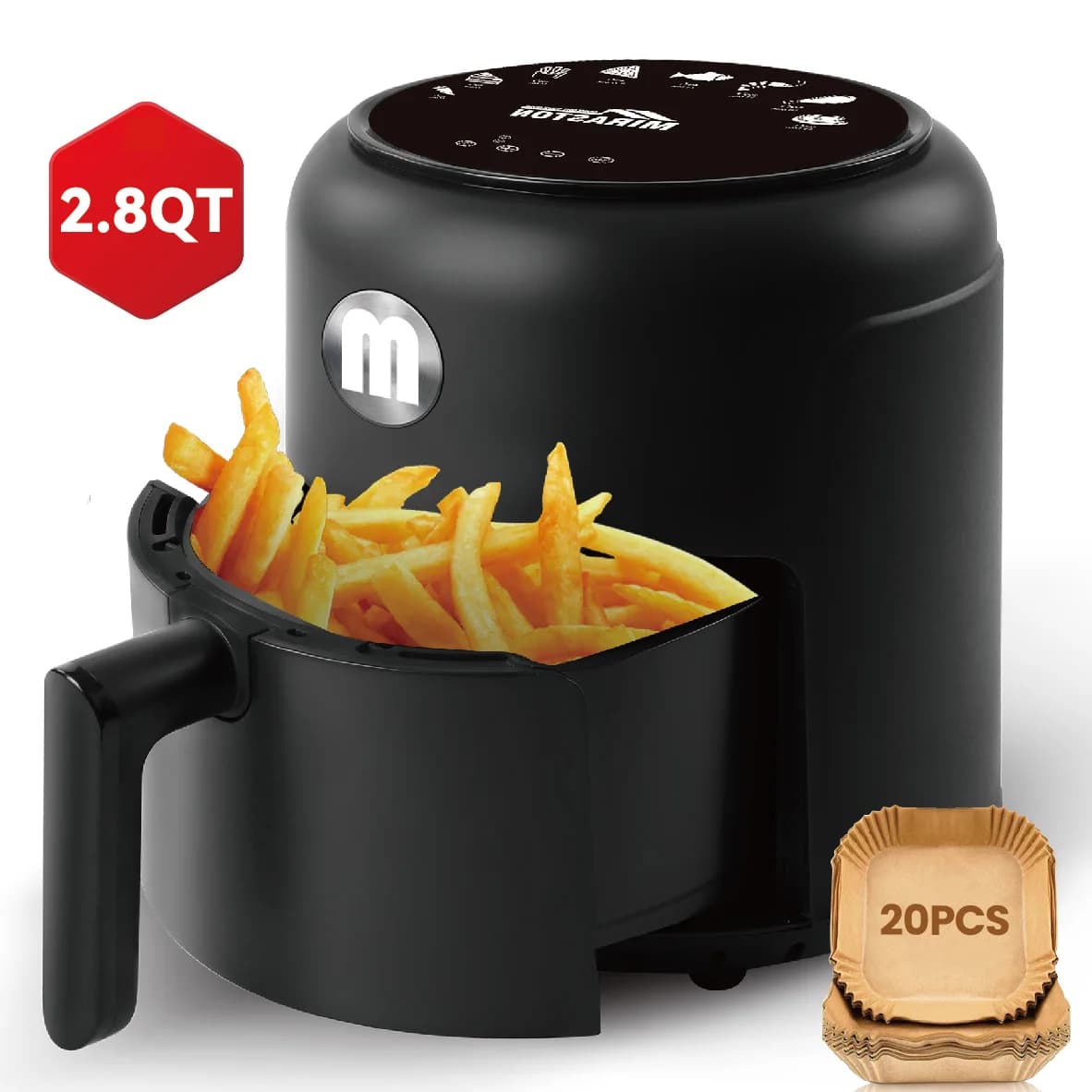 2,8QT Digital Air Fryer, Mini Personal Air Fryer Space Saving, Dishwasher Anti-Fastening Basket, Rapid Cooking with 20 Pieces