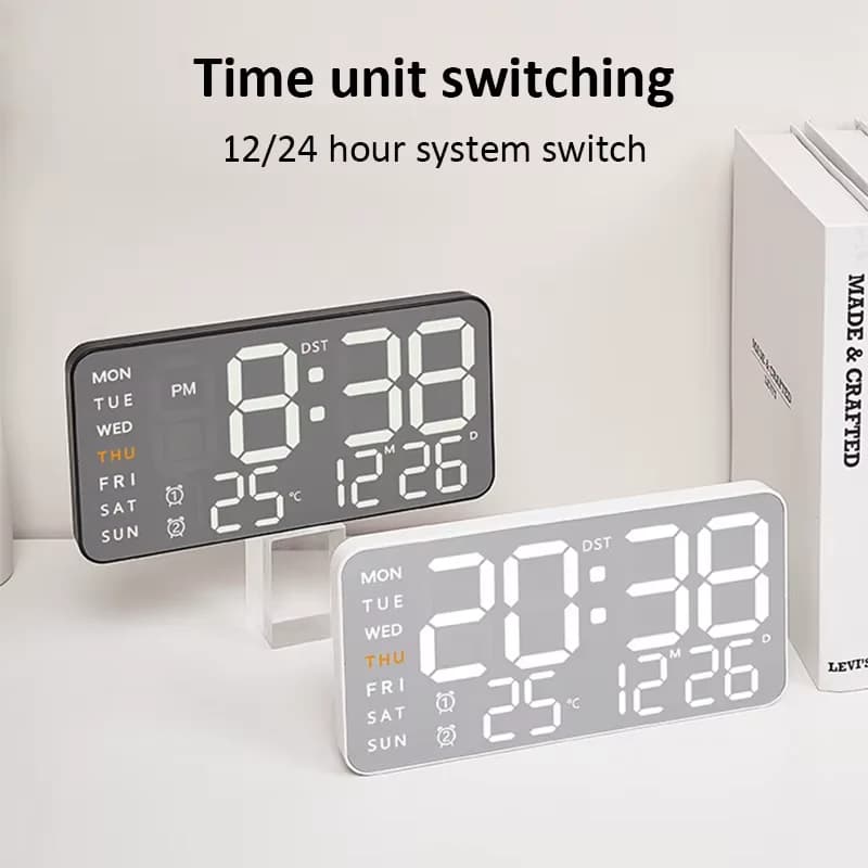 Orologio da parete digitale con datario settimanale, mese, display moderno, ampio, sensazione premium, orologio da tavolo silenzioso per la decorazione dell'ufficio