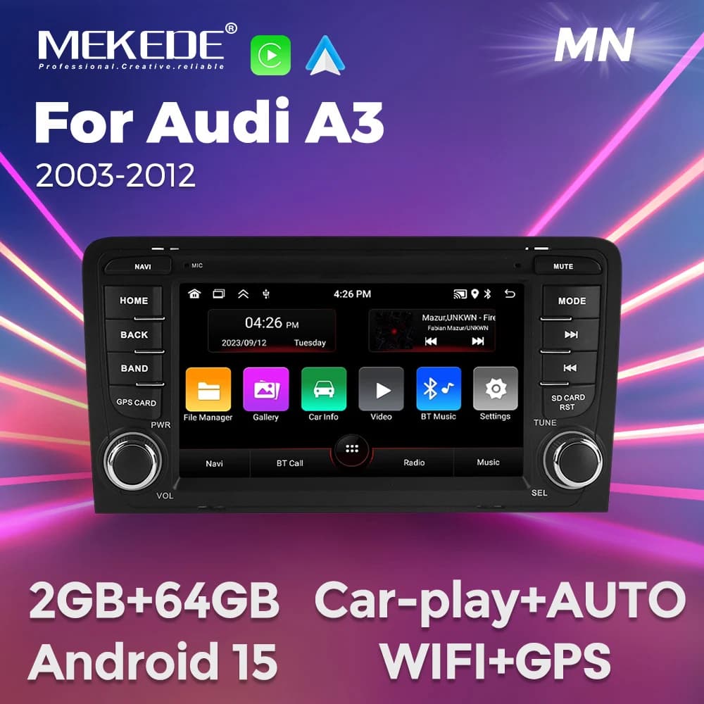 MEKEDE 2 + 32G Carplay per Audi A3 8P 2003-2011 S3 RS3 Sportback Android Autoradio Stereo Schermo da 7 pollici WIFI GPS Audio multimediale