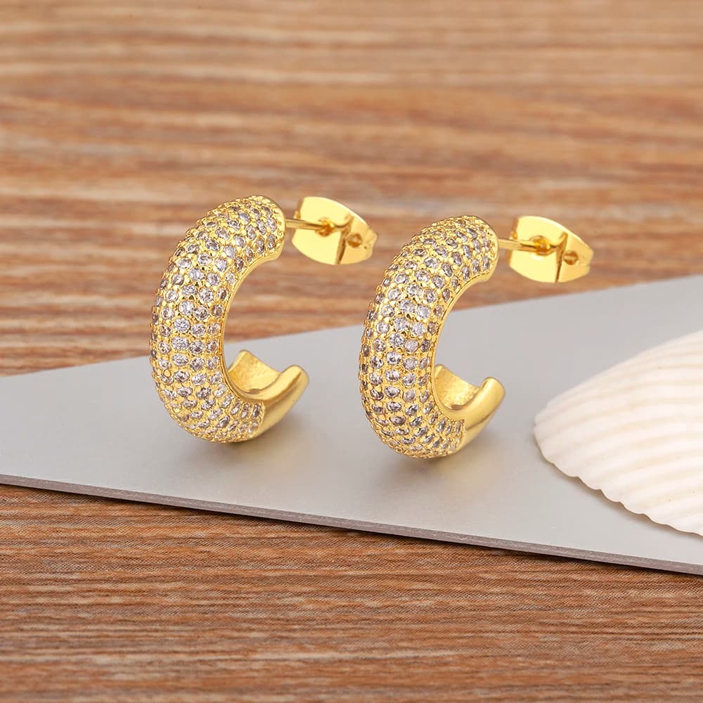 Nidin vendita calda Design originale pavimenta orecchini a bottone con zirconi di cristallo lucido per le donne gioielli per le orecchie di lusso leggeri regali per feste di matrimonio
