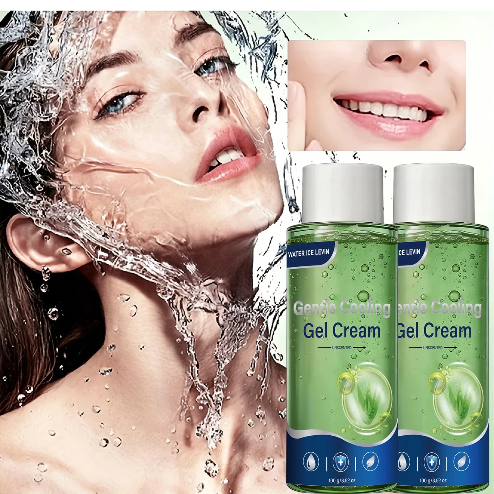 Water Ice Levin Unscented Gentle Cooling Facial Gel Cream 100g Aloe Collagen HA Hydrating Firming Soothing Face Skin Care