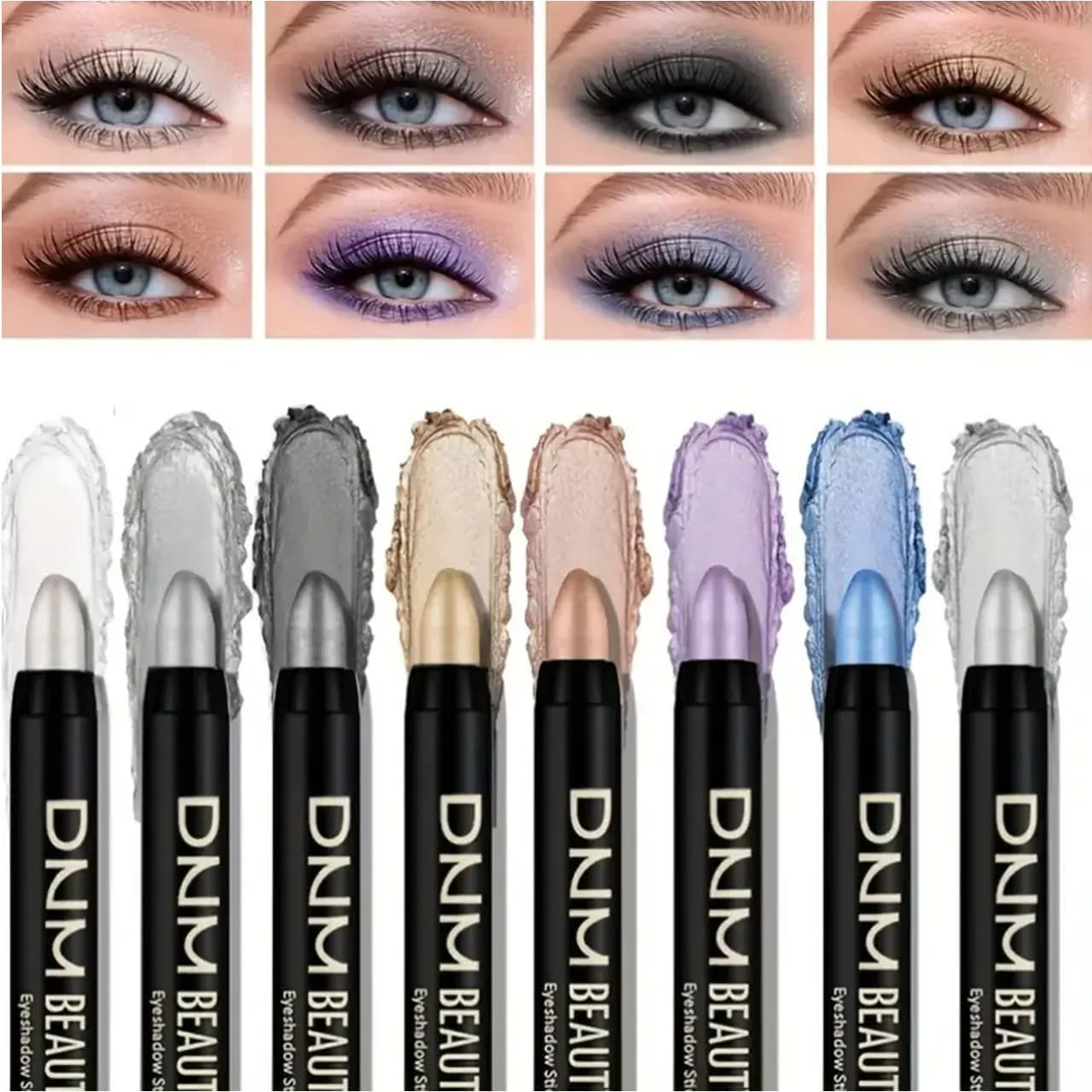 Set of 8-piece metallic umbrellas: champagne glitter and highlighter, long lasting waterproof eyes makeup in brown, coral, black