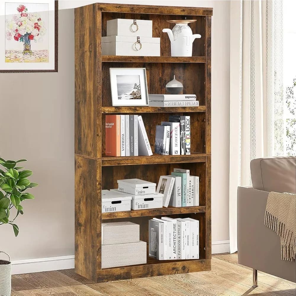 Libreria a 5 Ripiani in Legno, Scaffale Alto 177,5 cm, Organizzatore Multifunzionale, Scaffalatura Angolare