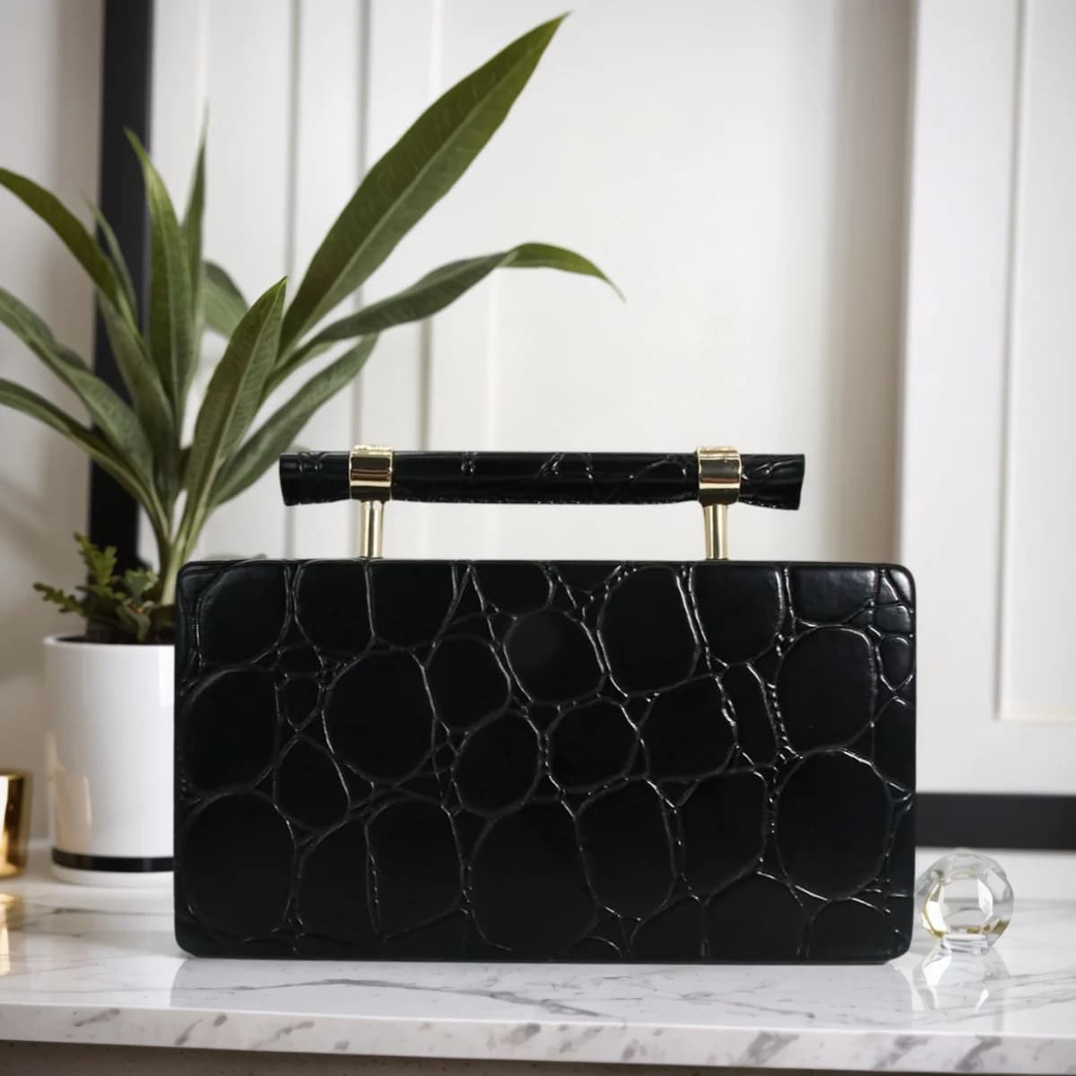 Borsa da donna in pelle PU con pochette a catena, borsa a tracolla con manico in metallo, borsa da sera per banchetti formali