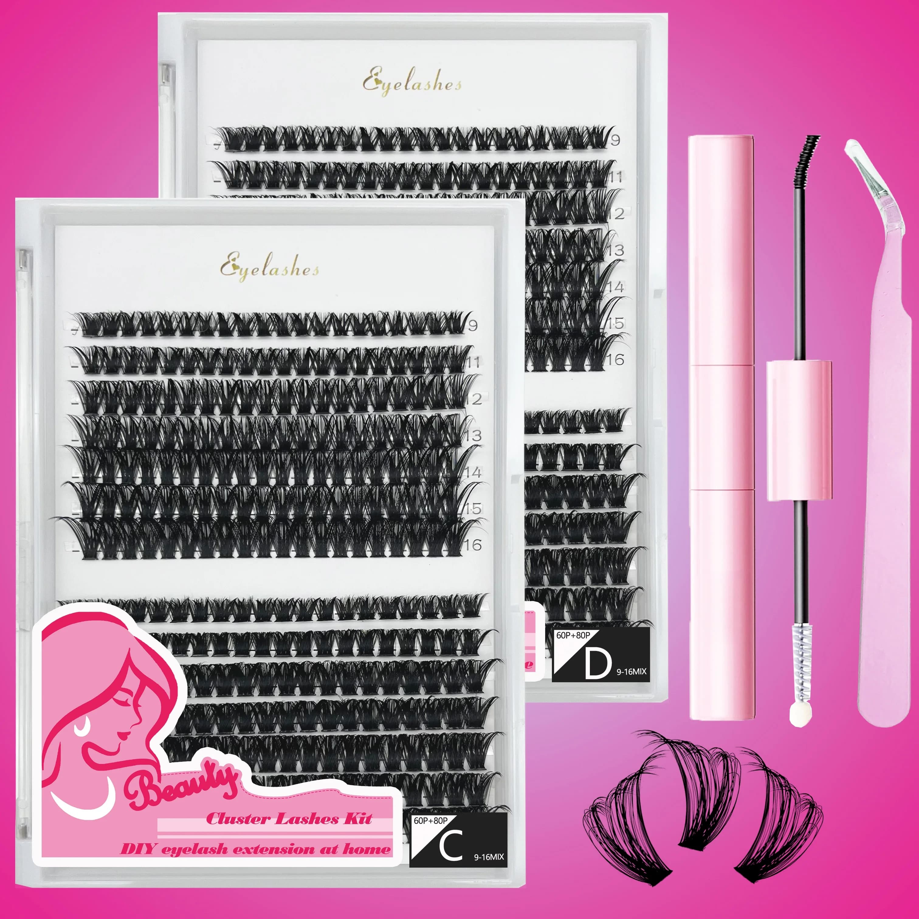 280 pcs Extension Kit FAI Eyela eyelashes Natural Appearance Cluster Eyelane Extension Kit Individual 9-16mm Length Mixed Cluster Eyela