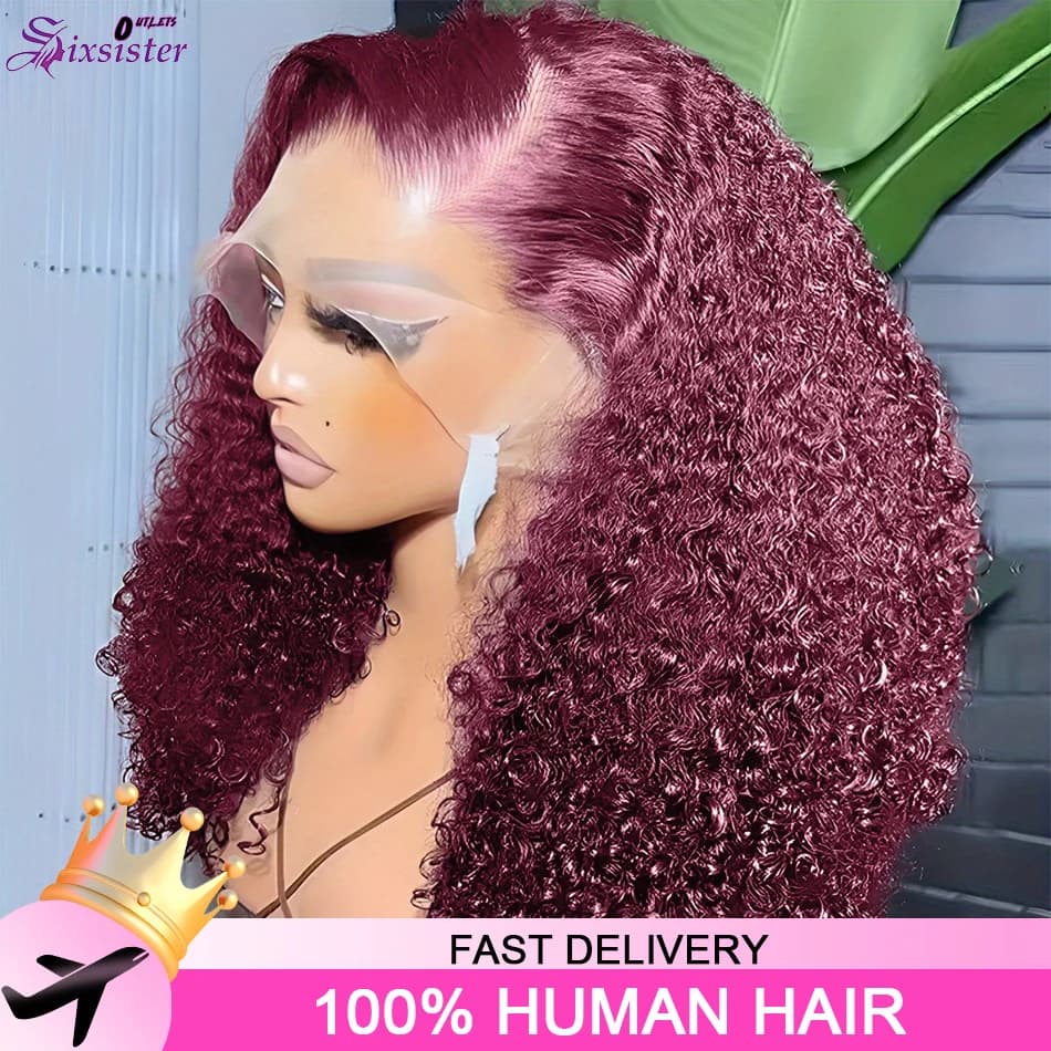 Deep Wave 250% Density Short Bob Wigs Burgundy #99J Water Curly Wave 100% Human Hair 13x4 Lace Frontal Short Bob Wigs For Women